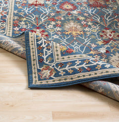 Neola Navy Blue Damask Area Rug - Ornate Home