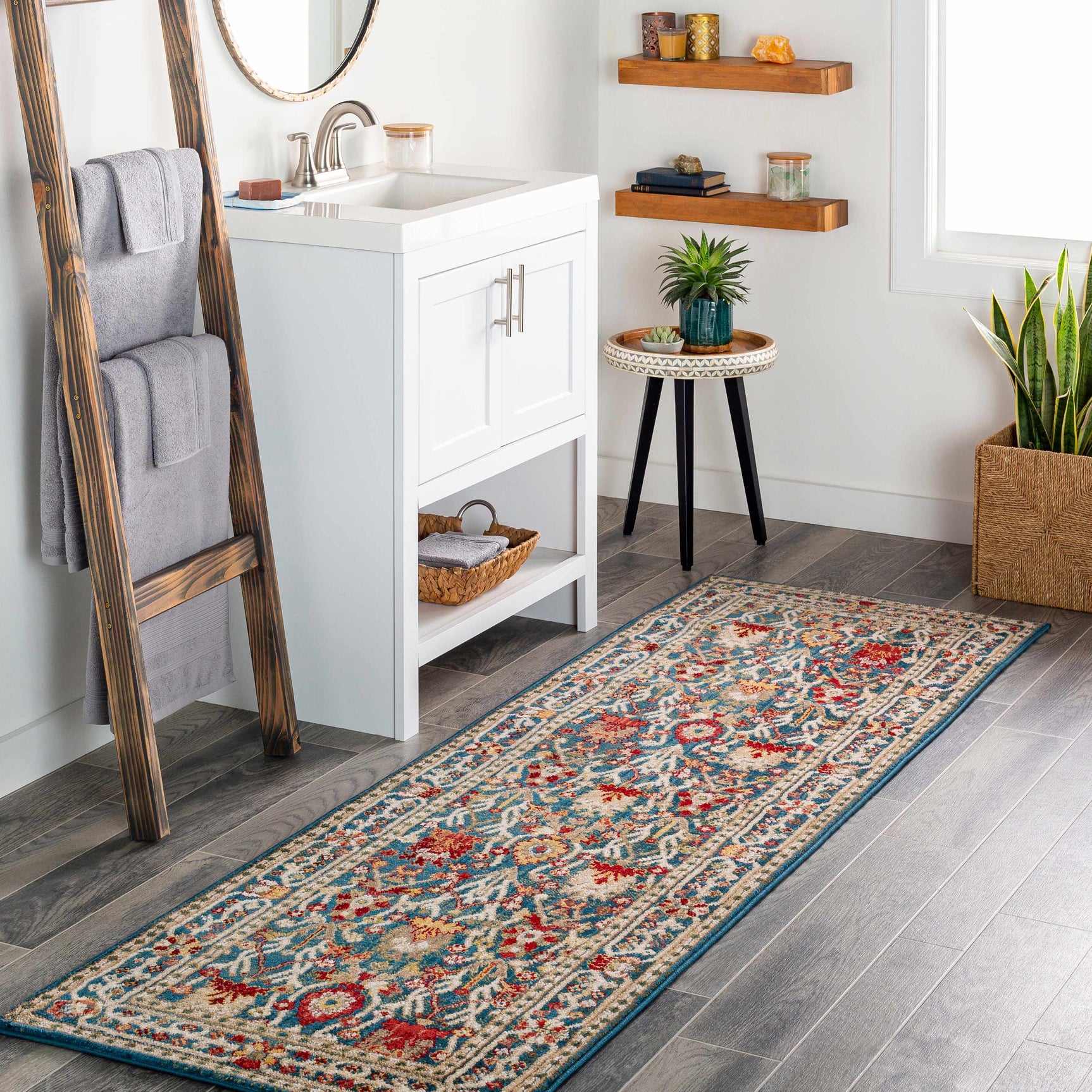 Neola Navy Blue Damask Area Rug - Ornate Home