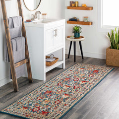 Neola Navy Blue Damask Area Rug - Ornate Home