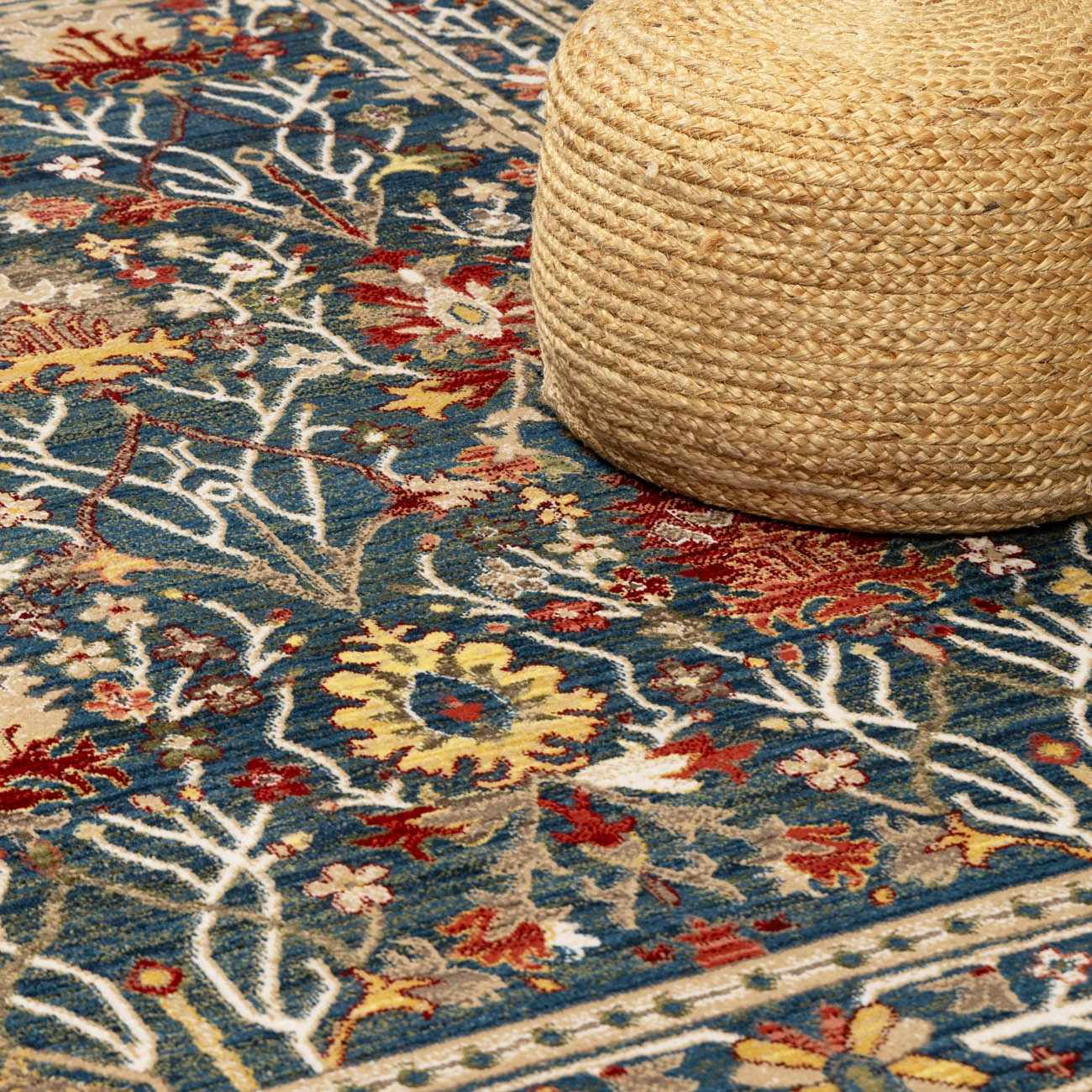 Neola Navy Blue Damask Area Rug - Ornate Home