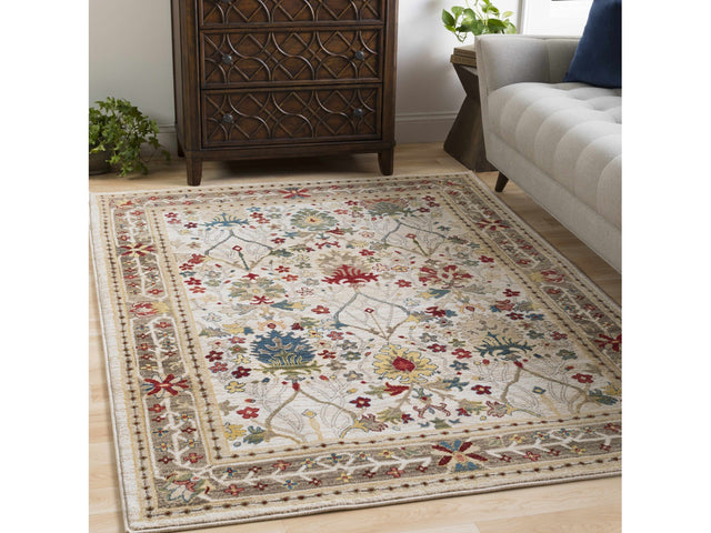 Neola White/Brown Damask Area Rug - Ornate Home