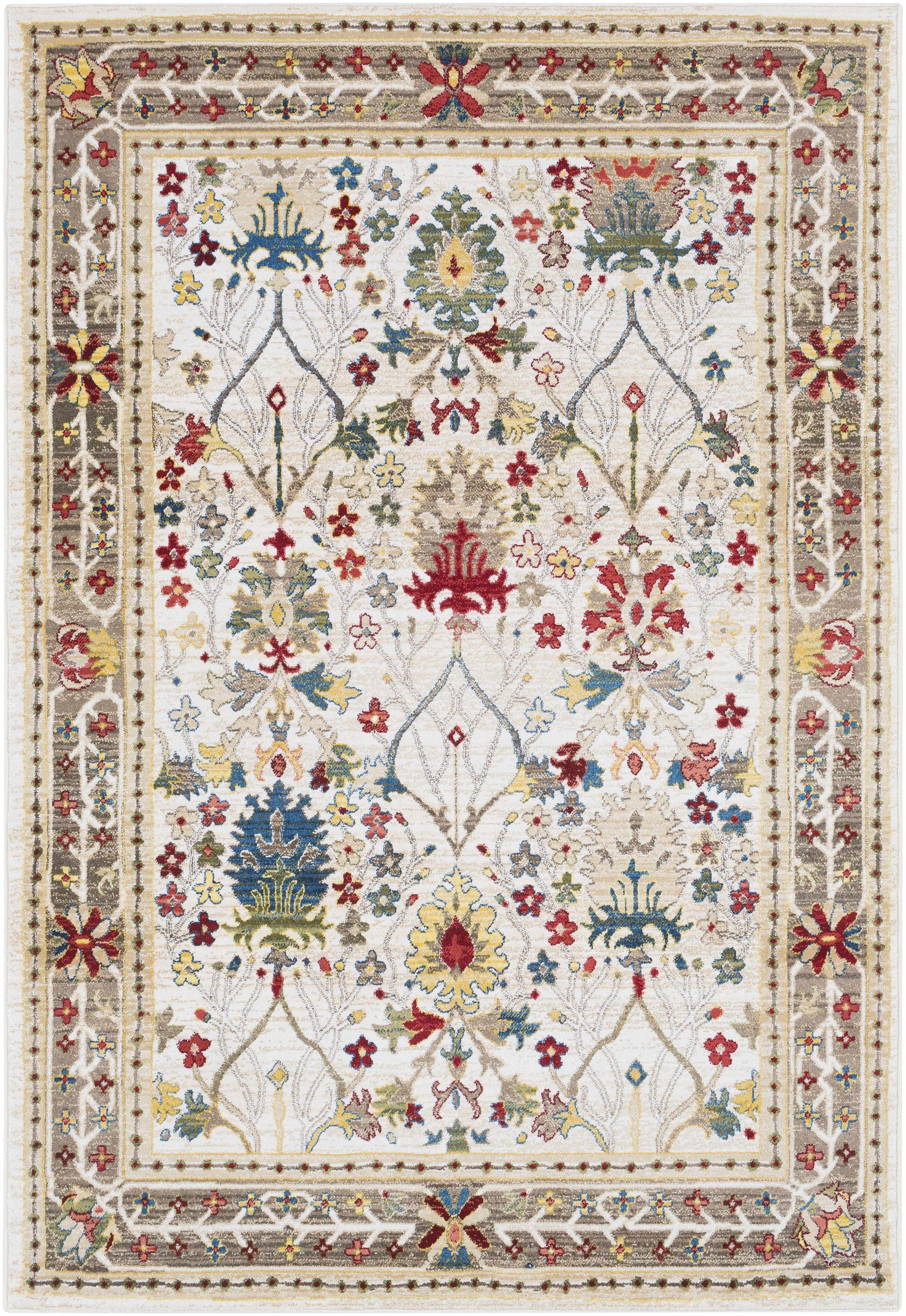 Neola White/Brown Damask Area Rug - Ornate Home