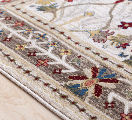 Neola White/Brown Damask Area Rug - Ornate Home