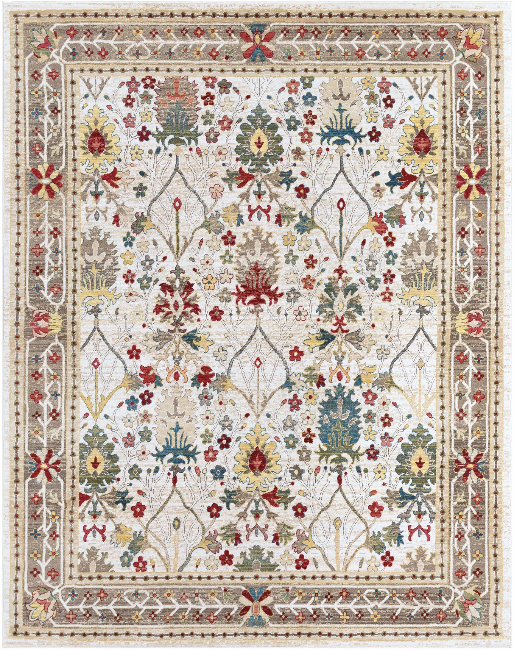 Neola White/Brown Damask Area Rug - Ornate Home