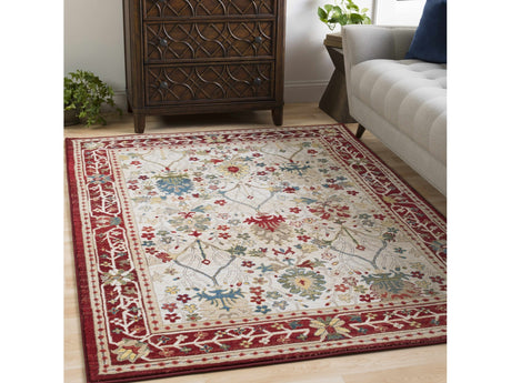 Neola White/Red Damask Area Rug - Ornate Home