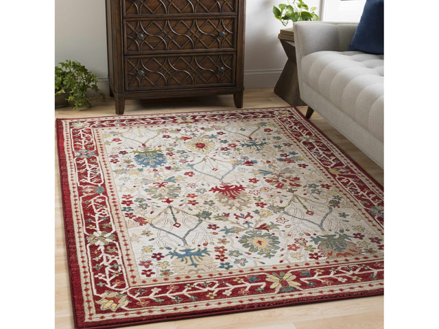 Neola White/Red Damask Area Rug - Ornate Home