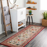Neola White/Red Damask Area Rug - Ornate Home