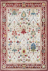 Neola White/Red Damask Area Rug - Ornate Home
