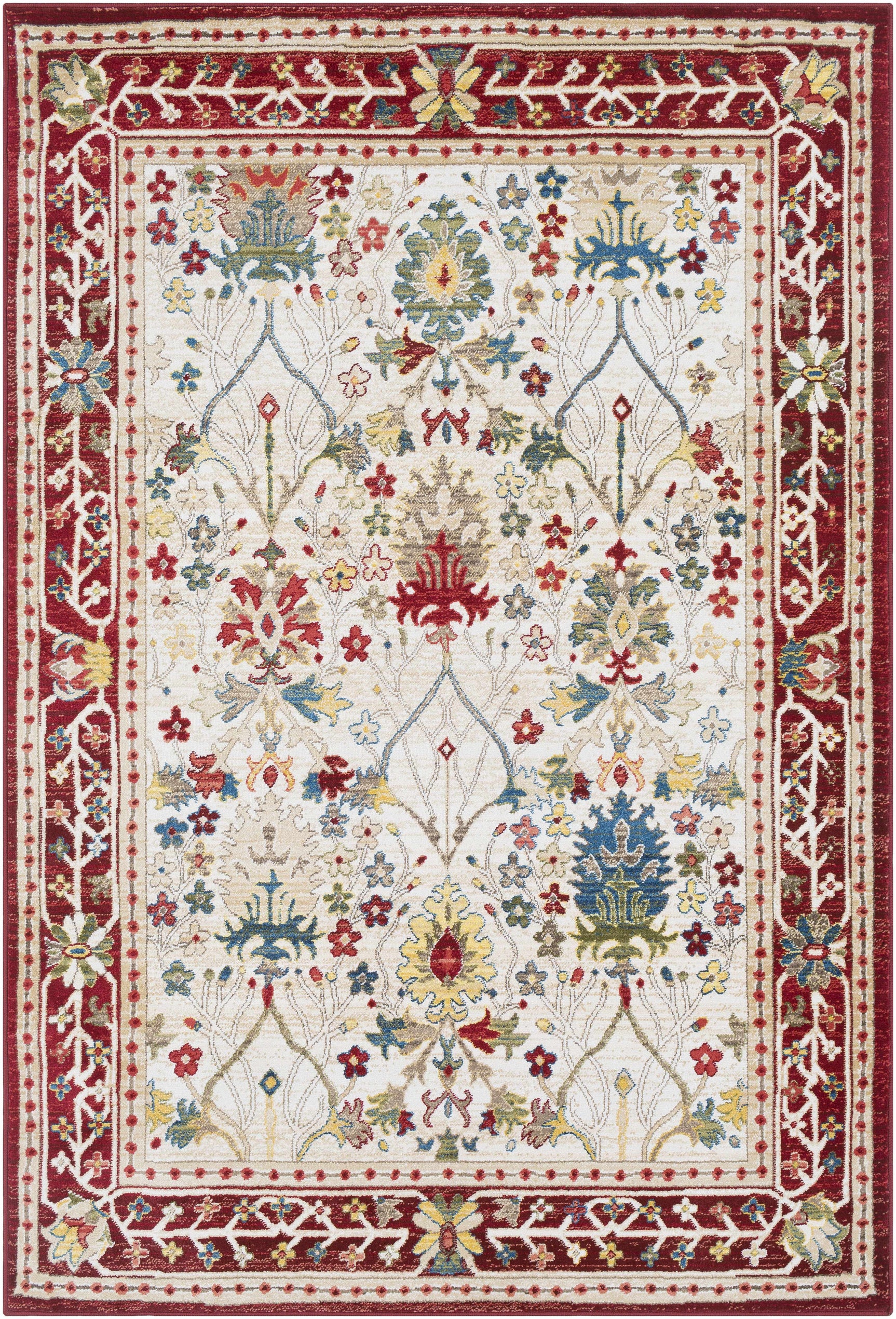 Neola White/Red Damask Area Rug - Ornate Home
