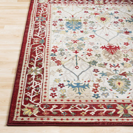 Neola White/Red Damask Area Rug - Ornate Home