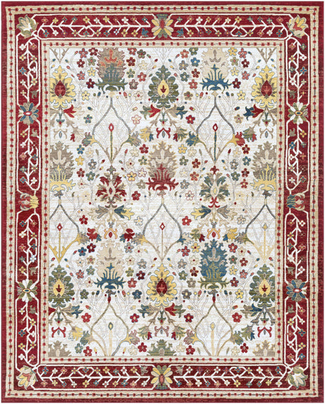 Neola White/Red Damask Area Rug - Ornate Home