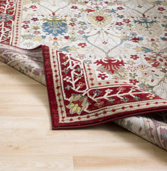 Neola White/Red Damask Area Rug - Ornate Home