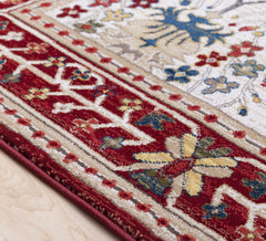 Neola White/Red Damask Area Rug - Ornate Home
