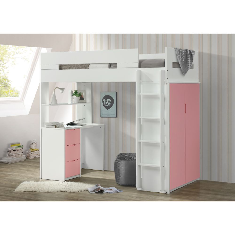 Nerice White & Pink Loft Bed - Ornate Home