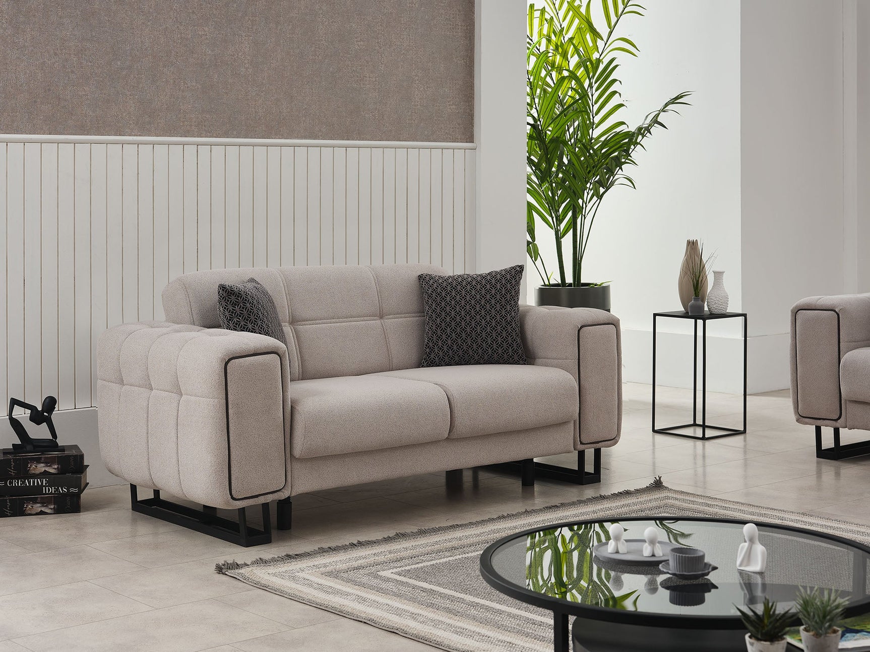 Nero Light Grey Convertible Loveseat