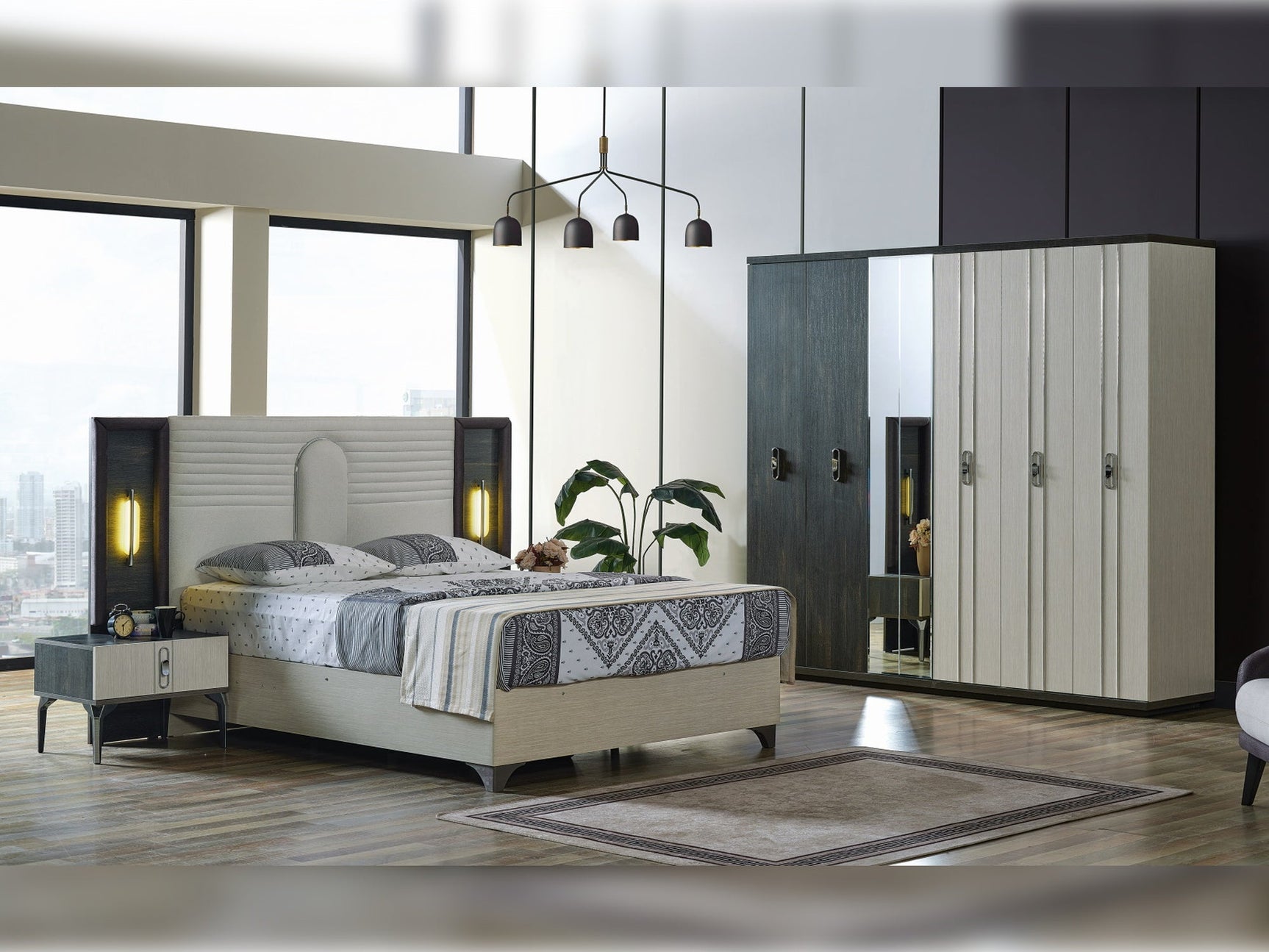 Nero Cream/Gray Storage Bed With Headboard