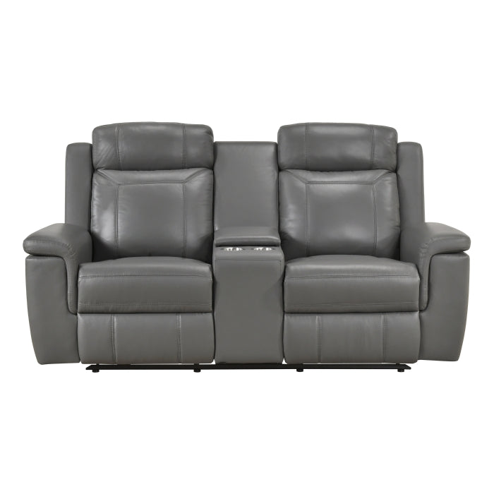 Nest Gray Double Reclining Loveseat With Center Console And Receptacles - Ornate Home