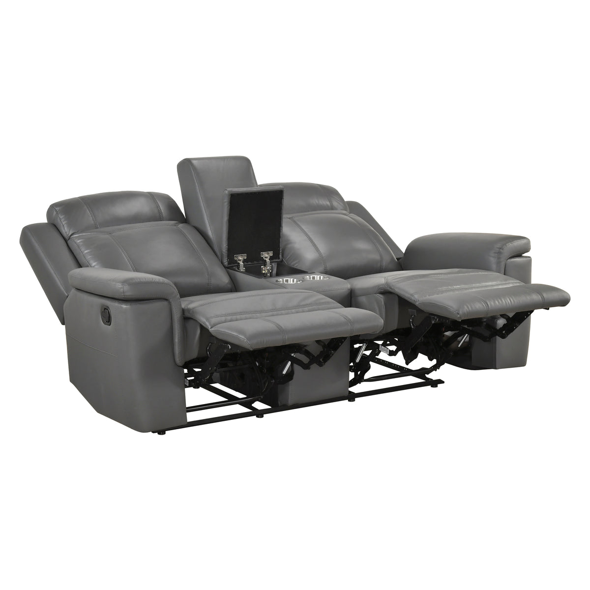 Nest Gray Double Reclining Loveseat With Center Console And Receptacles - Ornate Home