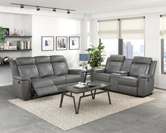Nest Gray Double Reclining Loveseat With Center Console And Receptacles - Ornate Home