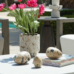 Nest Trio Black/White Indoor-Outdoor Stone Eggs (Set of 3) - Ornate Home