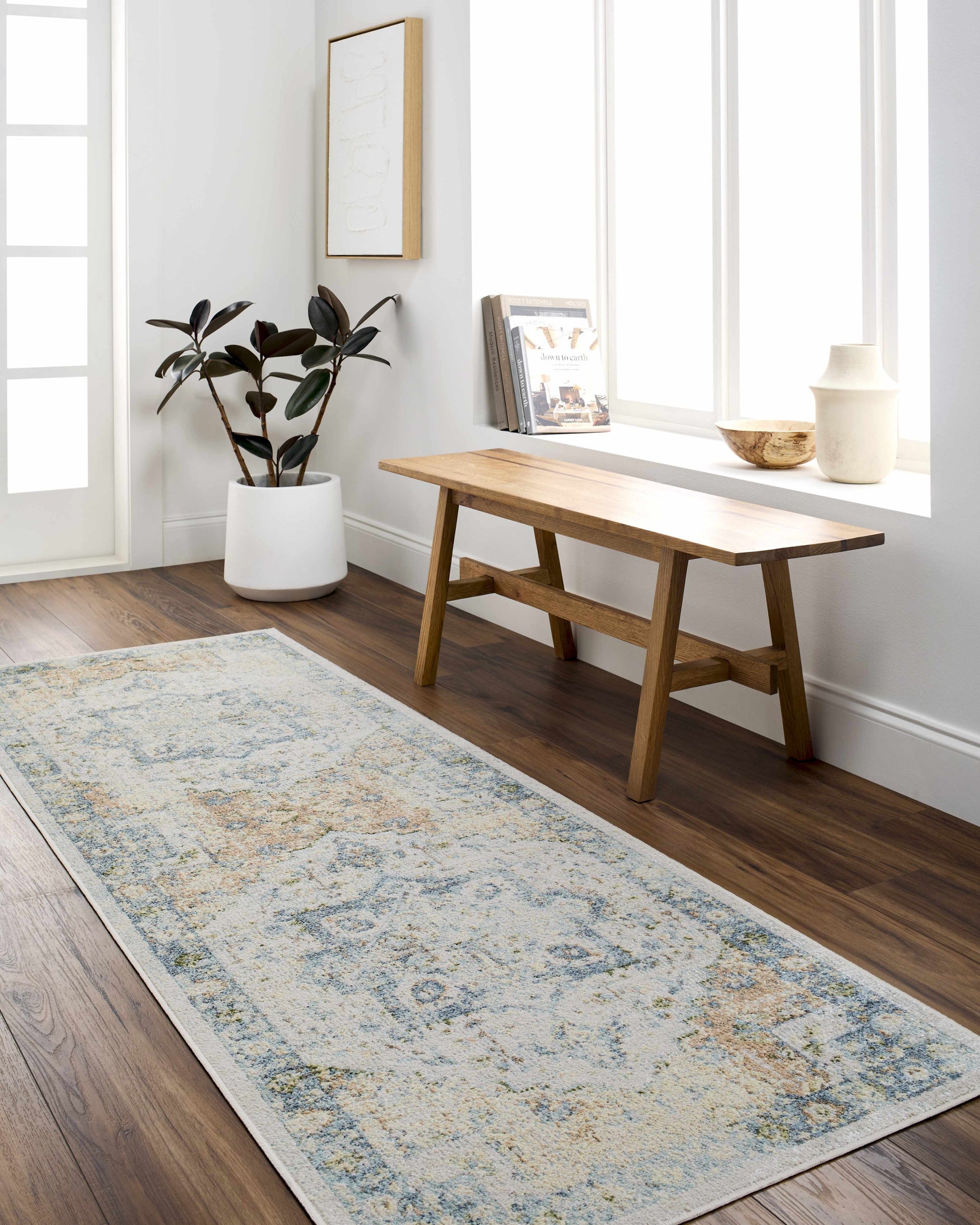 Neta Orange & Light Blue Washable Area Rug - Clearance - Ornate Home