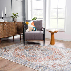 Neta Red & Blue Flat Pile Washable Rug - Clearance - Ornate Home