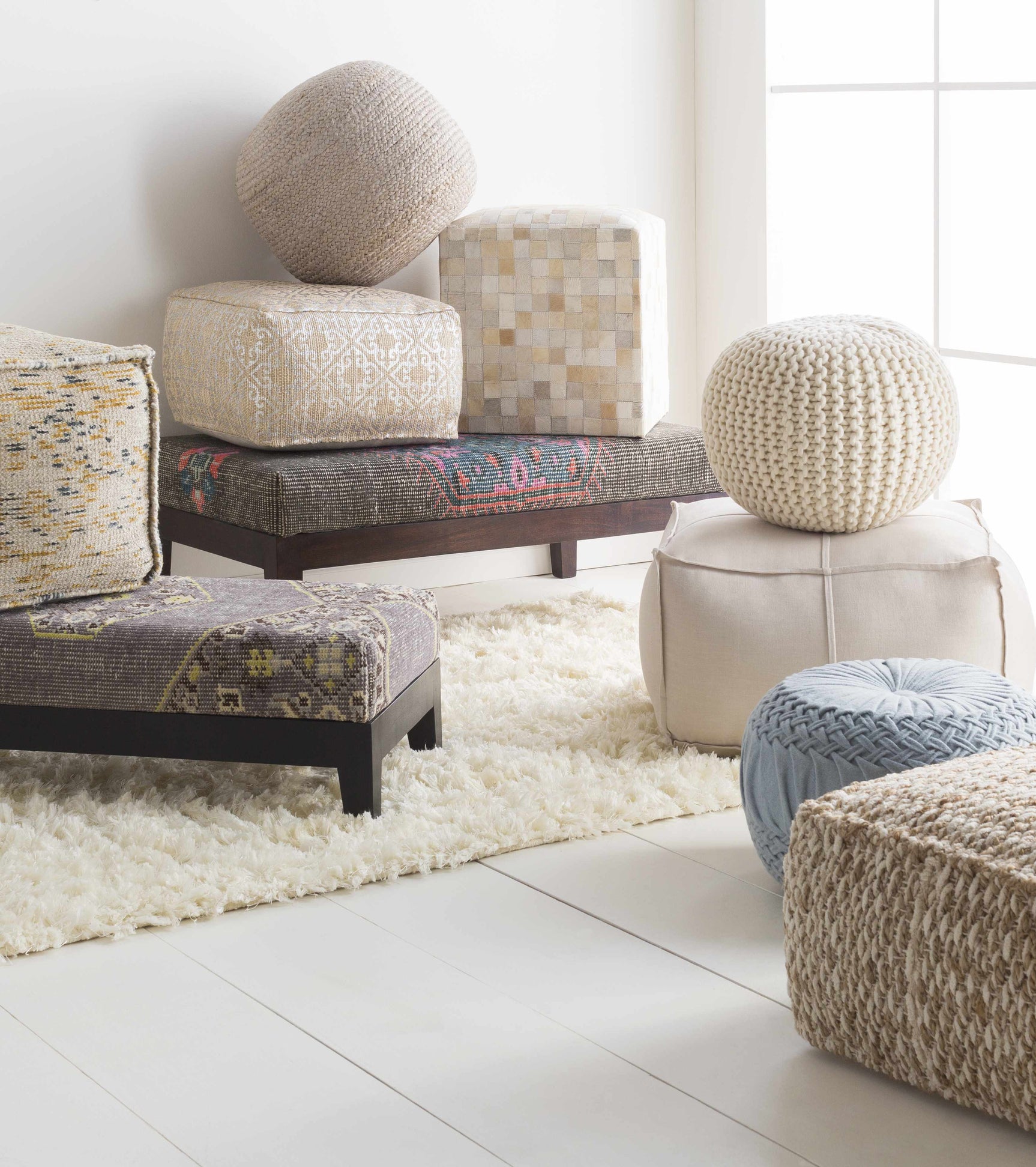 Netcong Tan Jute Pouf - Clearance - Ornate Home