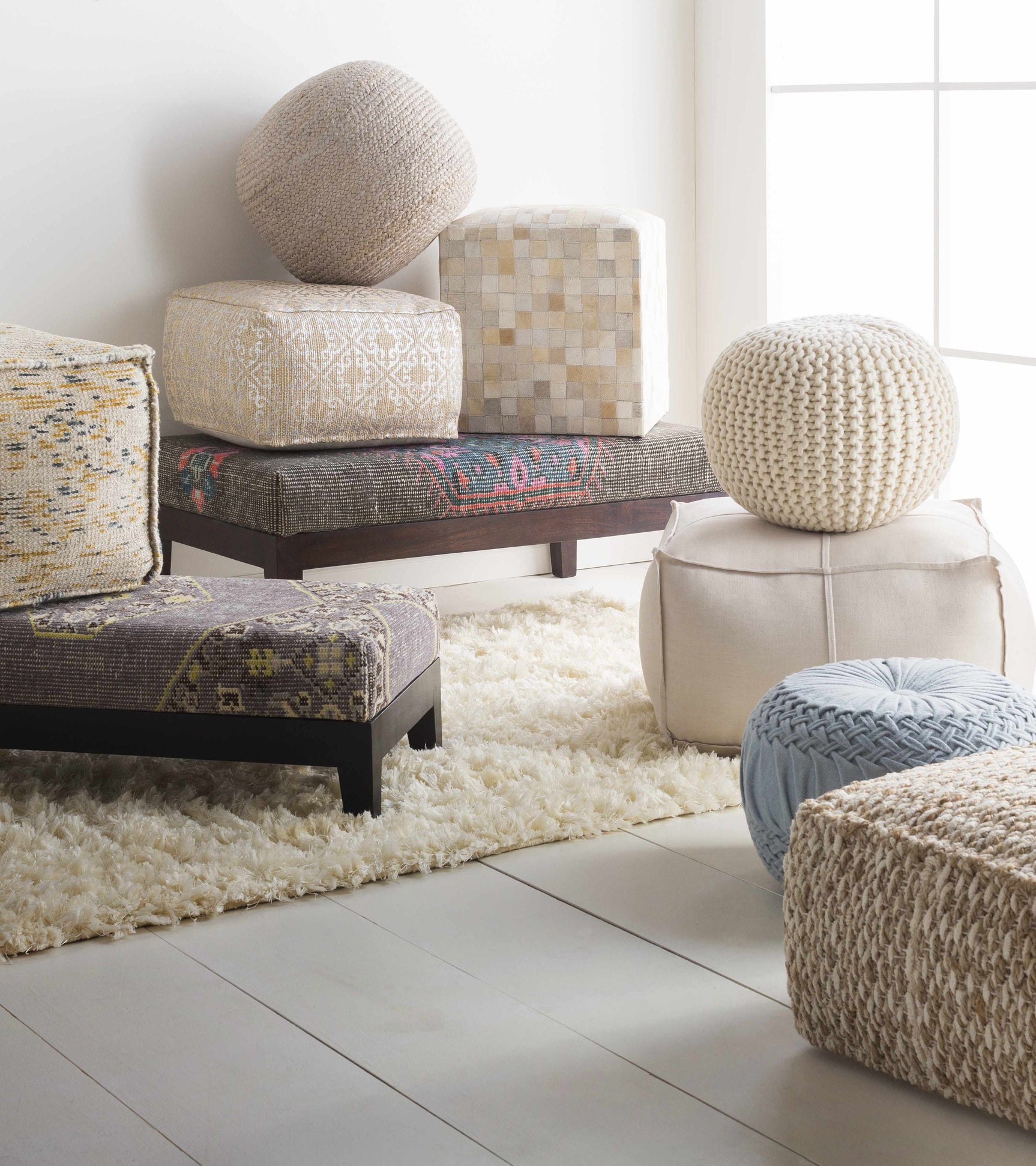Netcong Tan Jute Pouf - Clearance - Ornate Home
