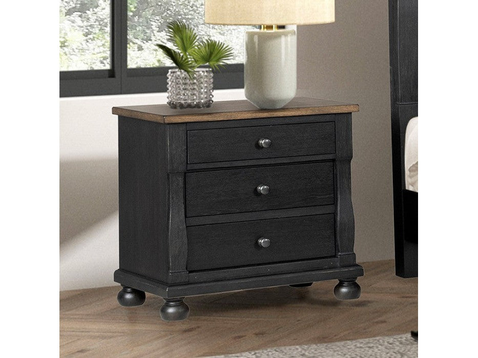 Neue Mills Black/Rustic Oak Nightstand w/ 3 Drawers - Ornate Home
