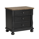 Neue Mills Black/Rustic Oak Nightstand w/ 3 Drawers - Ornate Home