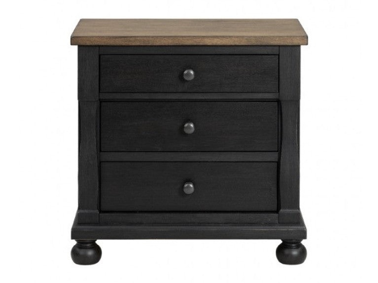 Neue Mills Black/Rustic Oak Nightstand w/ 3 Drawers - Ornate Home