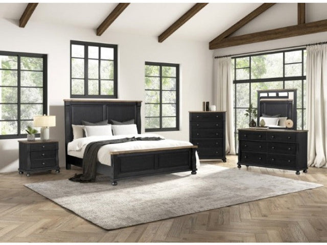 Neue Mills Black/Rustic Oak Queen 5 Piece Bedroom Set w/2 Nightstands - Ornate Home