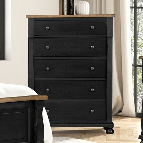 Neue Mills Black/Rustic Oak Queen 5 Piece Bedroom Set w/Chest (N1) - Ornate Home