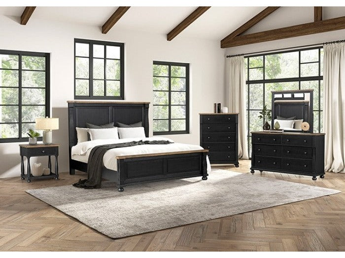 Neue Mills Black/Rustic Oak Queen 5 Piece Bedroom Set w/Chest (N1) - Ornate Home