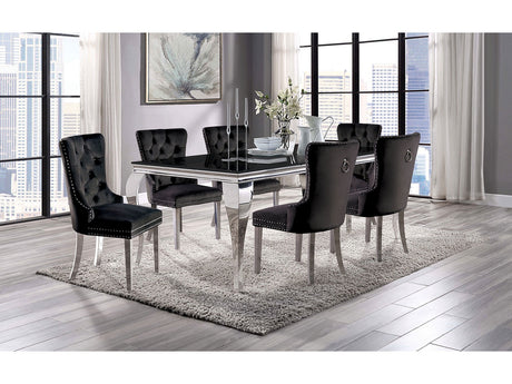 Neuveville Black/Chrome Table and Black Chairs 7-Piece Dining Room Set - Ornate Home