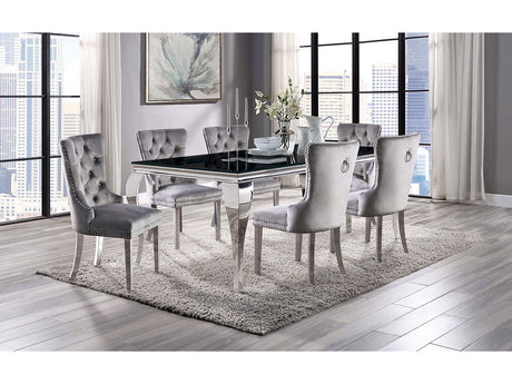 Neuveville Black/Chrome Table and Gray Chairs 7-Piece Dining Room Set - Ornate Home