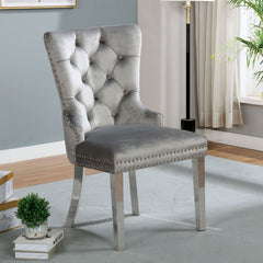 Neuveville Black/Chrome Table and Gray Chairs 7-Piece Dining Room Set - Ornate Home
