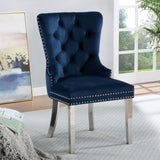Neuveville Black/Chrome Table and Navy Chairs 7-piece Dining Room Set - Ornate Home
