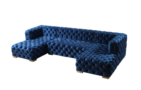 Neva Blue Velvet Double Chaise Sectional - Ornate Home