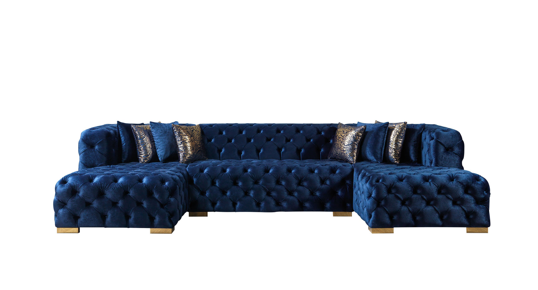 Neva Blue Velvet Double Chaise Sectional - Ornate Home