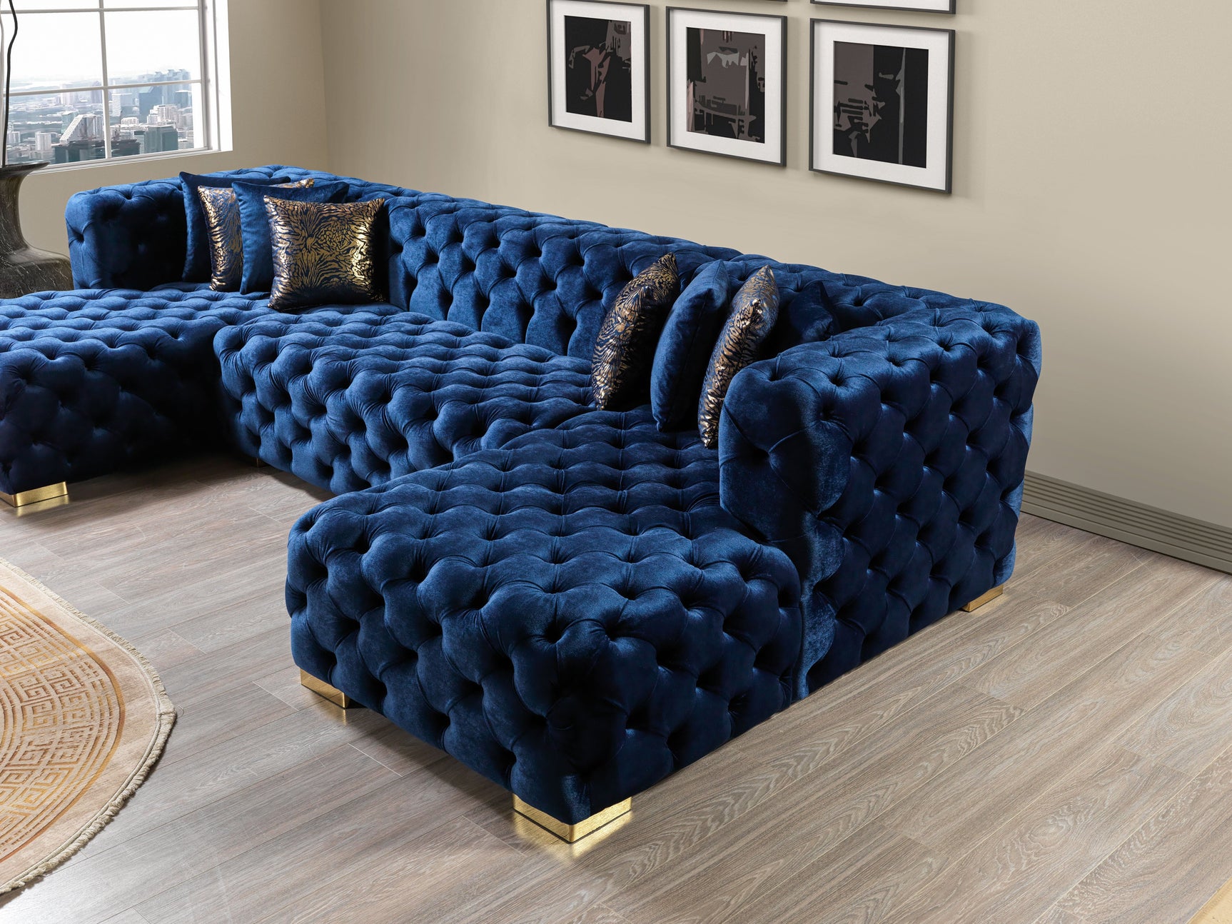 Neva Blue Velvet Double Chaise Sectional - Ornate Home