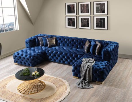 Neva Blue Velvet Double Chaise Sectional - Ornate Home