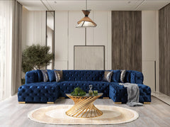 Neva Blue Velvet Double Chaise Sectional - Ornate Home