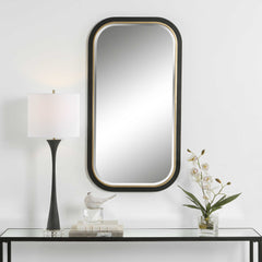 Nevaeh Black/Gold Curved Rectangle Mirror - Ornate Home