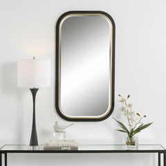 Nevaeh Black/Gold Curved Rectangle Mirror - Ornate Home