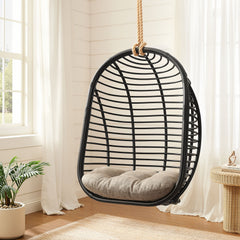 Neve Black Tan Open Rib Weave Natural Rattan Hanging Chair