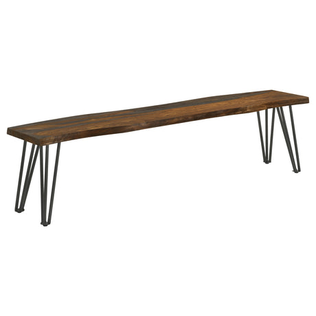 Neve Grey Sheesham Live Edge Wood Dining Bench Hairpin Legs - Ornate Home