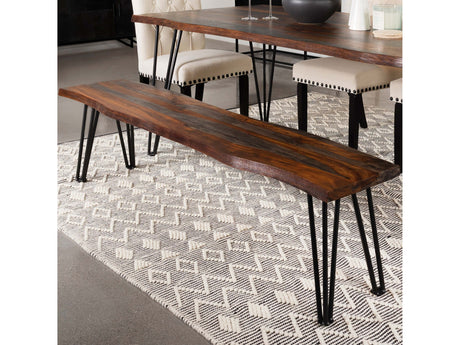 Neve Grey Sheesham Live Edge Wood Dining Bench Hairpin Legs - Ornate Home