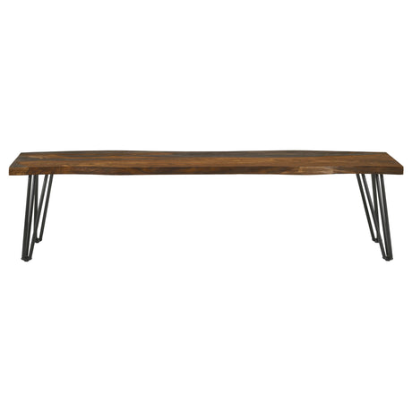 Neve Grey Sheesham Live Edge Wood Dining Bench Hairpin Legs - Ornate Home
