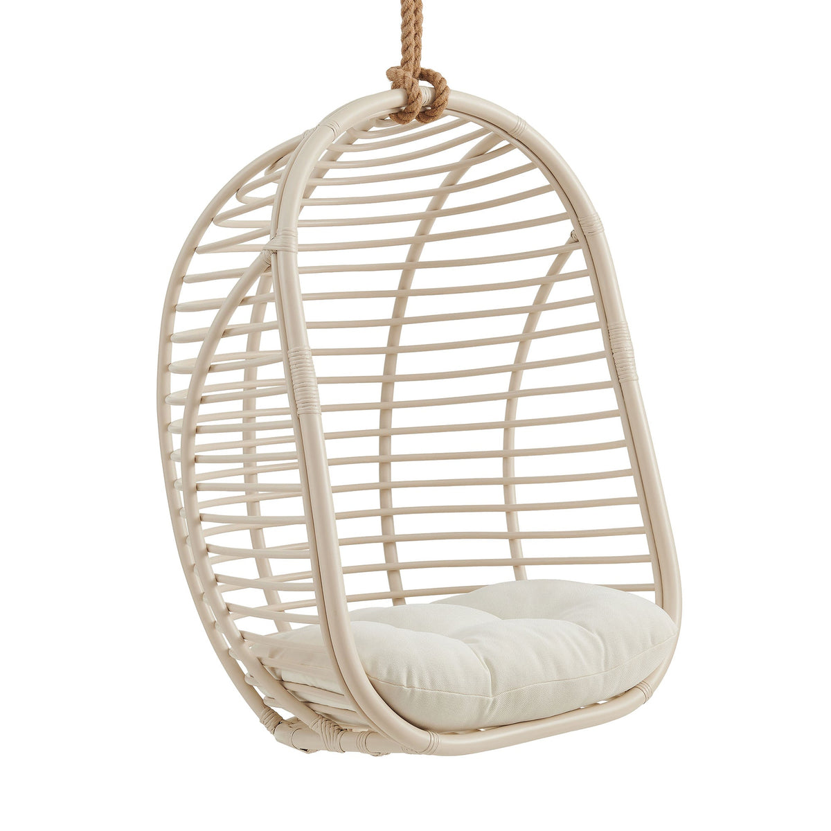 Neve Light Tan White Open Rib Weave Natural Rattan Hanging Chair